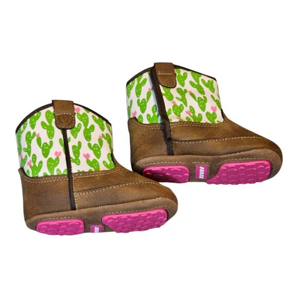 Ariat Lil' Stompers Anaheim Pink Green Brown Cactus Boot Size 2 Western Cowgirl - Picture 3 of 7